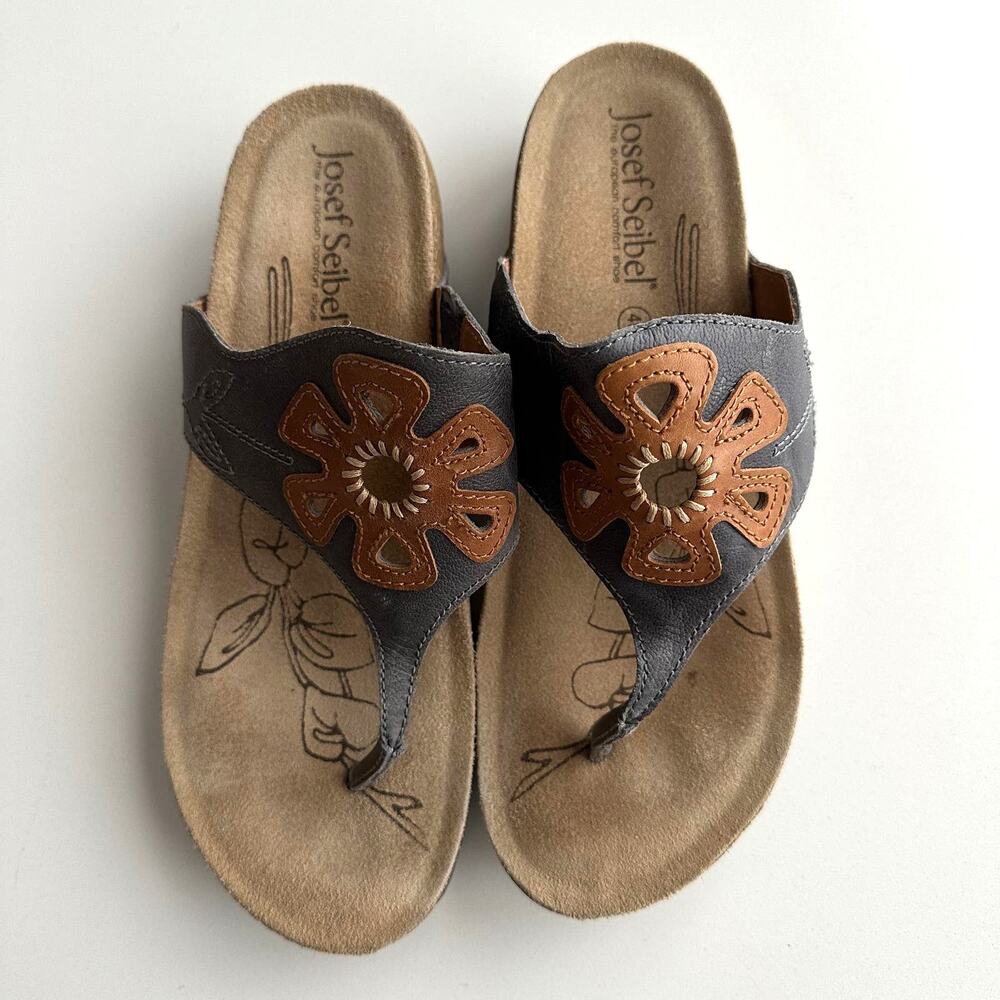 Josef Seibel EUC Natalya Blue Comfort Flower Applique Thong Sandal EU‎ 40 US 9